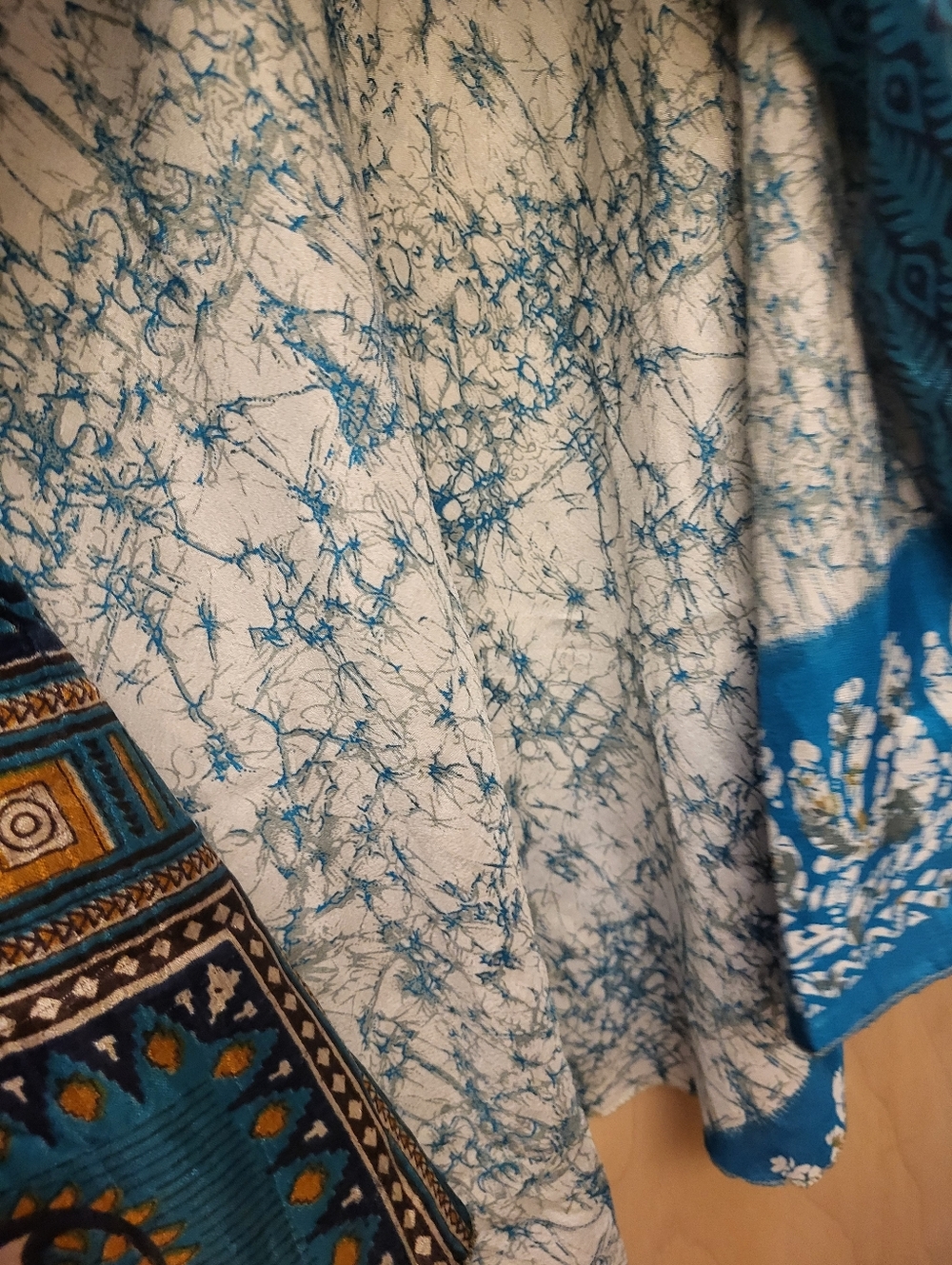 Blue Gold Boho Reversible Tie Summer Beach Swim Skirt Sz Free S To 2X - Picture 6 of 6